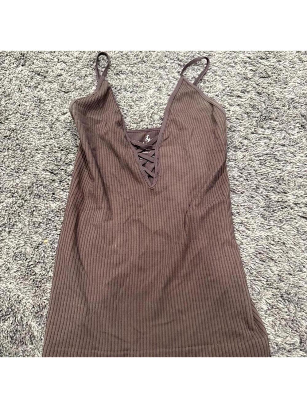 Free People Intimately Ribbed Brown Lace-Up Tank Top